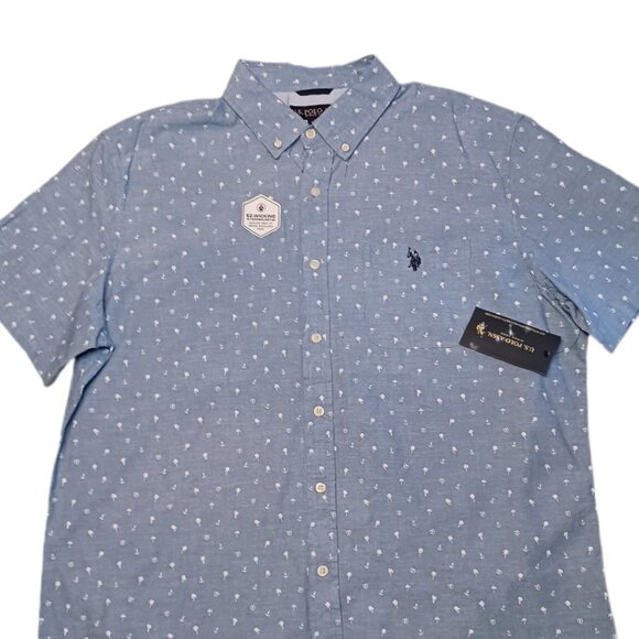 U.S. Polo Assn. Mens XL Button Down Shirt Blue Short Sleeve Woven EZ-Wicking - Picture 5 of 6